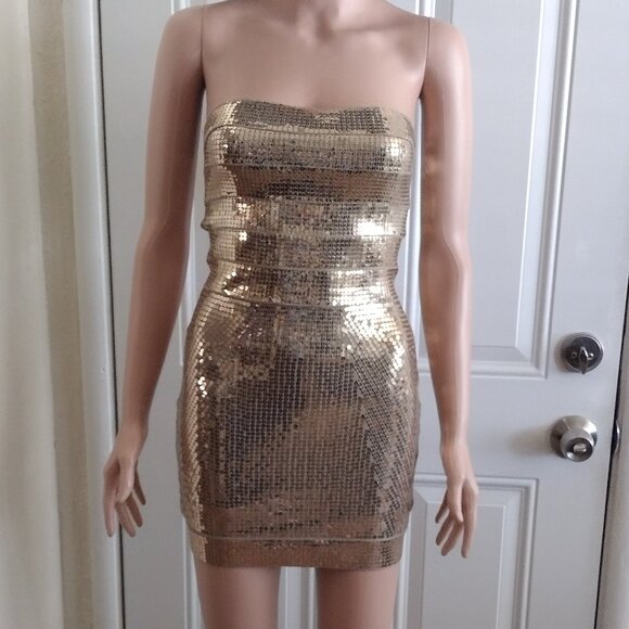 Rachael G Strapless Gold Beaded Dress, Size S - Picture 2 of 16